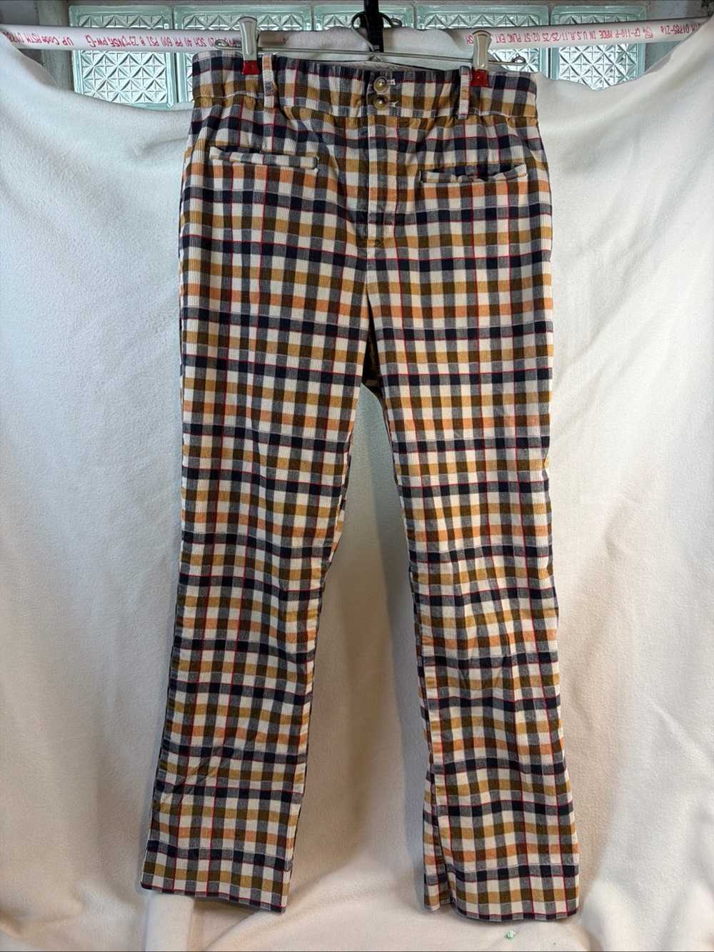 Anthropologie Essential Plaid Corduroy Kick Flare Pants Retro 70s Womens Size 6